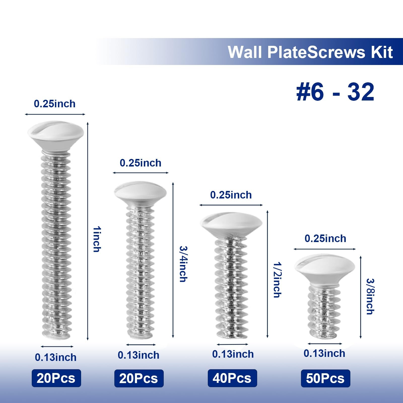 130Pcs Wall Plate Screws Kit, #632 Outlet Cover Screws for Switch Plate