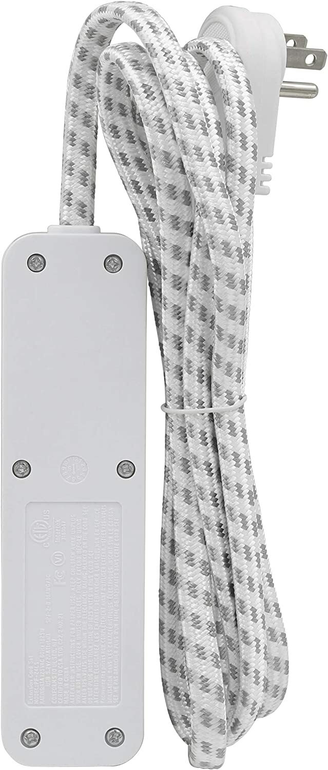CP 6ft 16/3 SPT-2, 2-Outlet, 2 USB Charger Fabric Extension Cord, Gray, CP10055