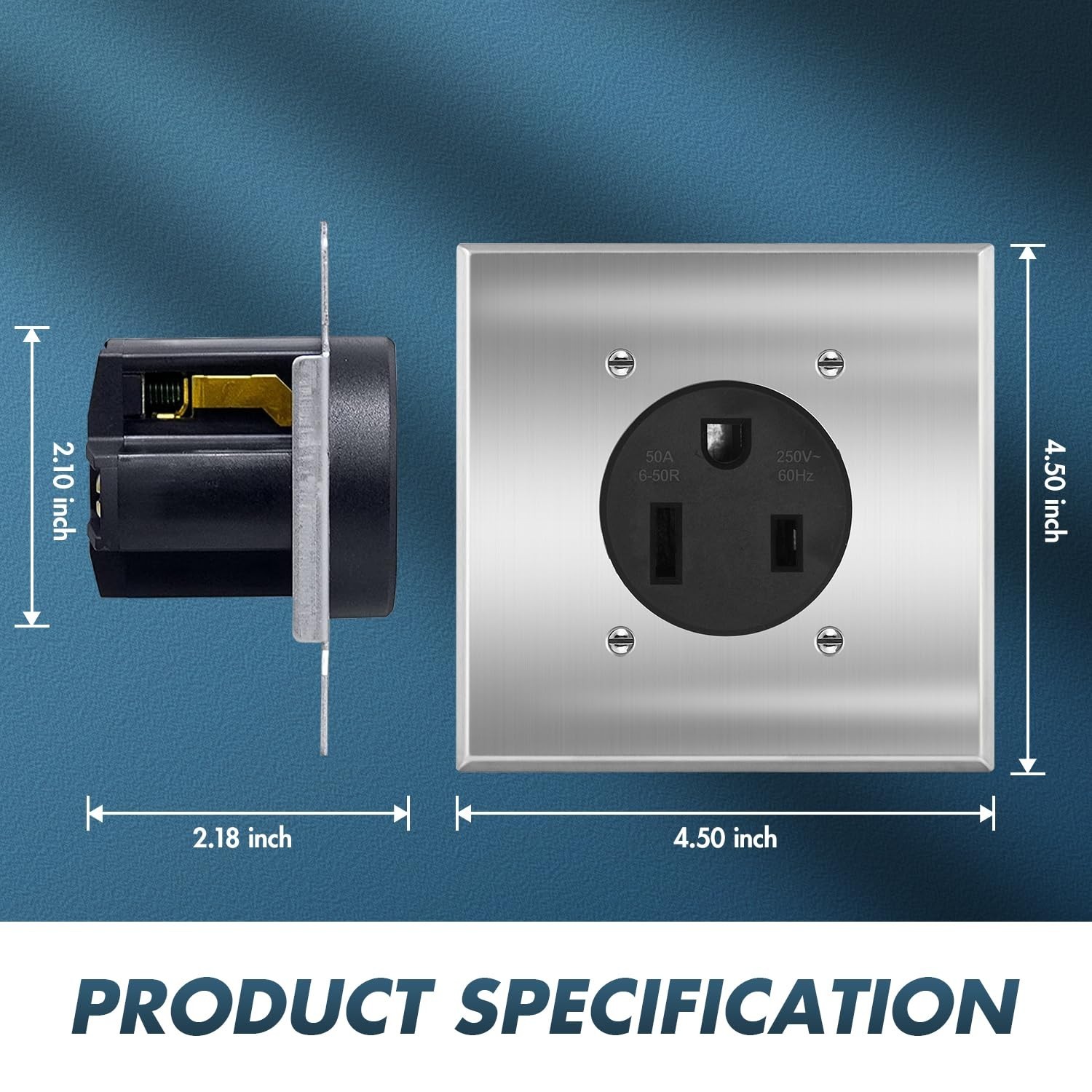 50 Amp 250V NEMA 6-50R Power Outlet, Heavy-Duty 50A Receptacle,Square wallplate