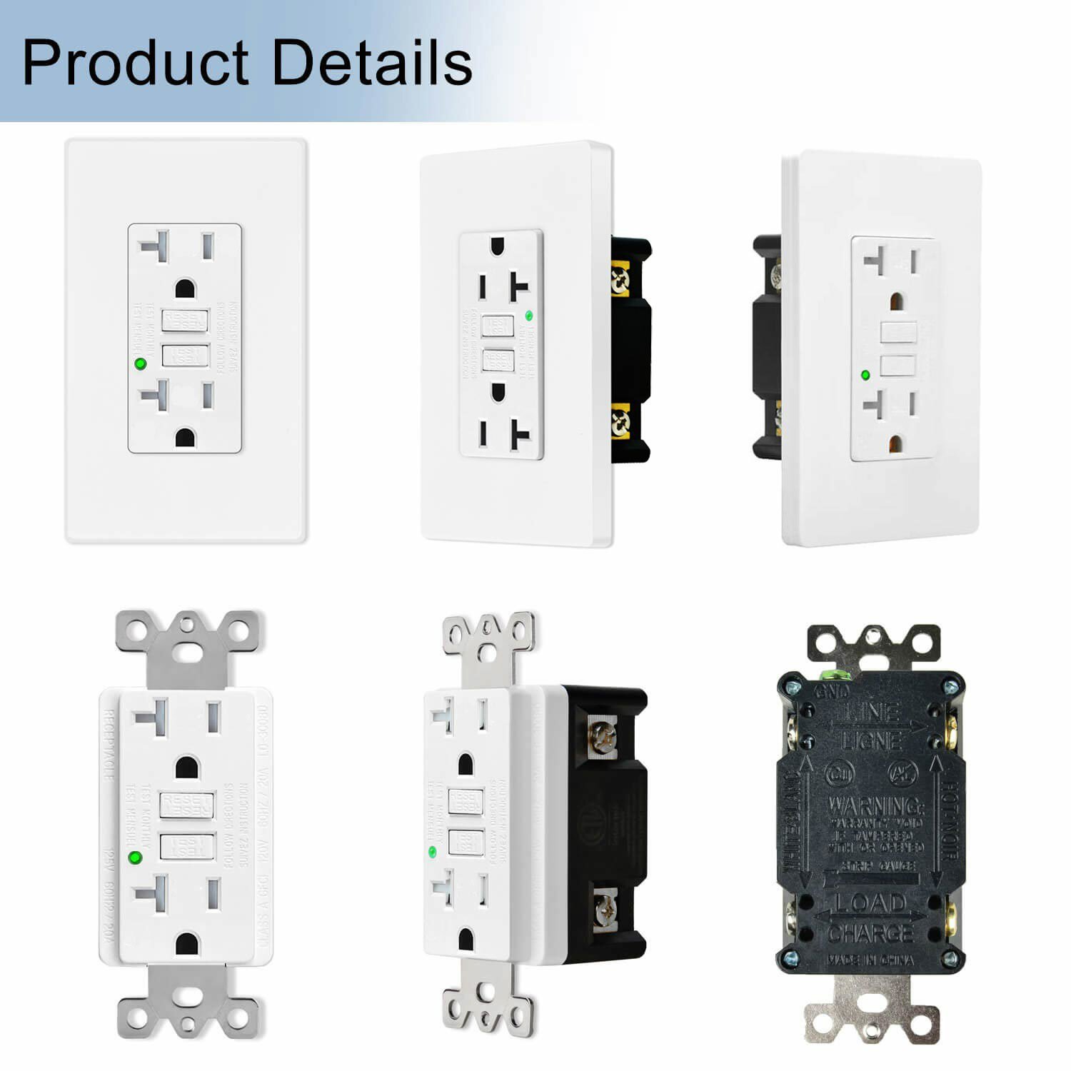4 x GFCI Non-TR Outlet 20A Ground Fault Receptacle, LED Indicator, w/wall Plate