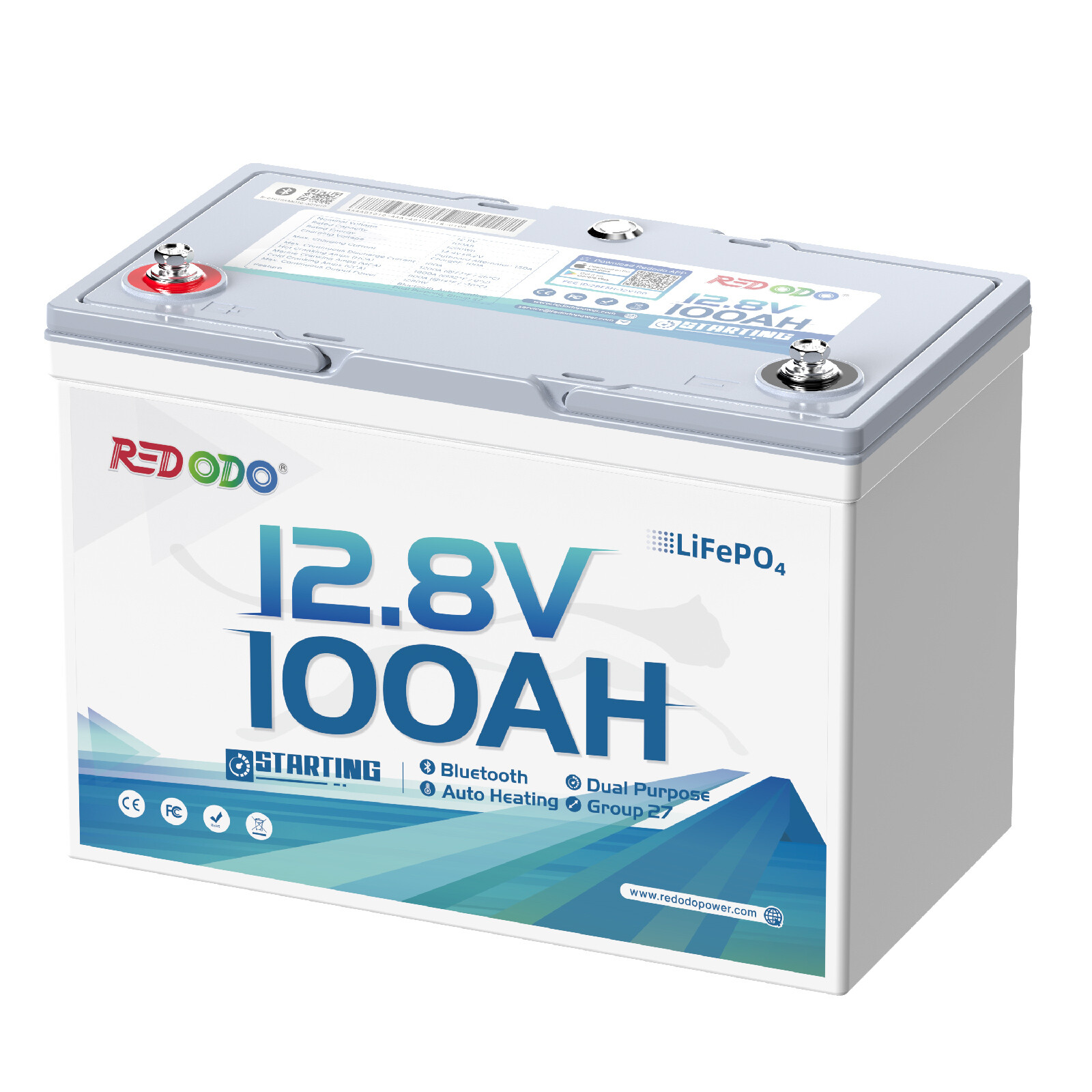 Redodo 12V 100Ah Bluetooth Lithium Battery 14.6V 20A Charger Dual-Purpose 900CCA