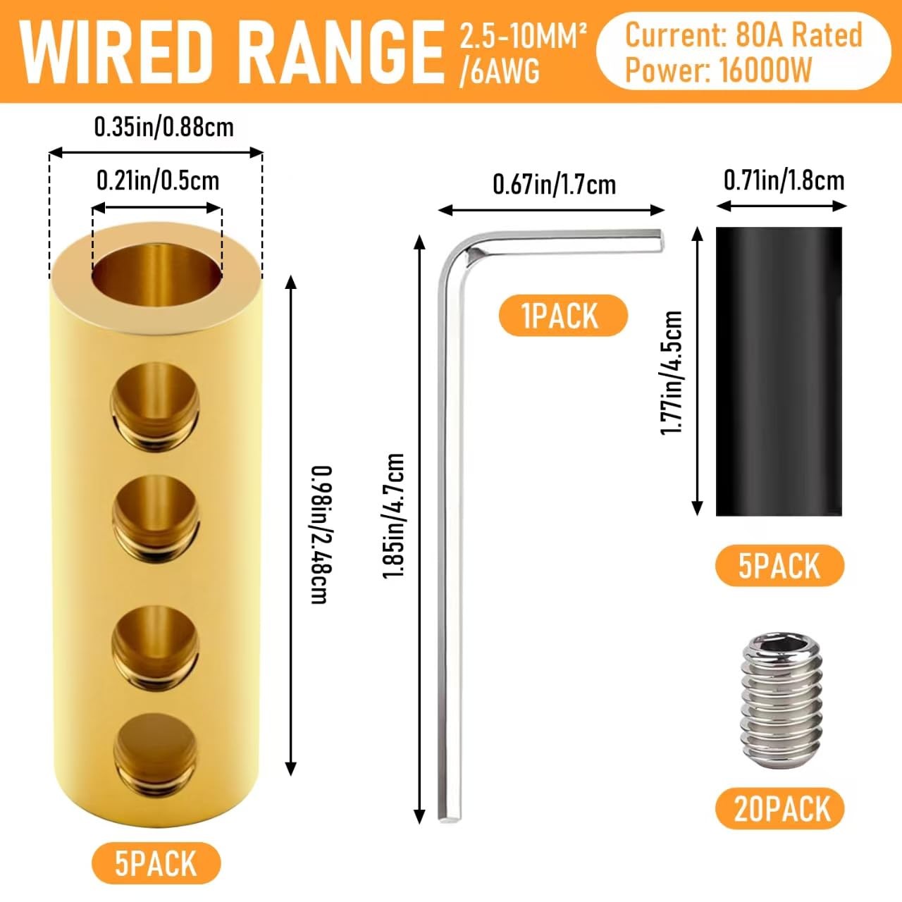 6 Gauge Wire Connectors – 6-10 Splice Kit 6AWG-80Amp4 holes, Brass