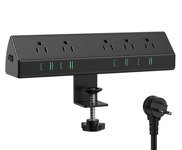 Desk Clamp Power Strip USB C 45W,8 USB,10FT Cable,| 4 USB-C,Edge 10 FT Black