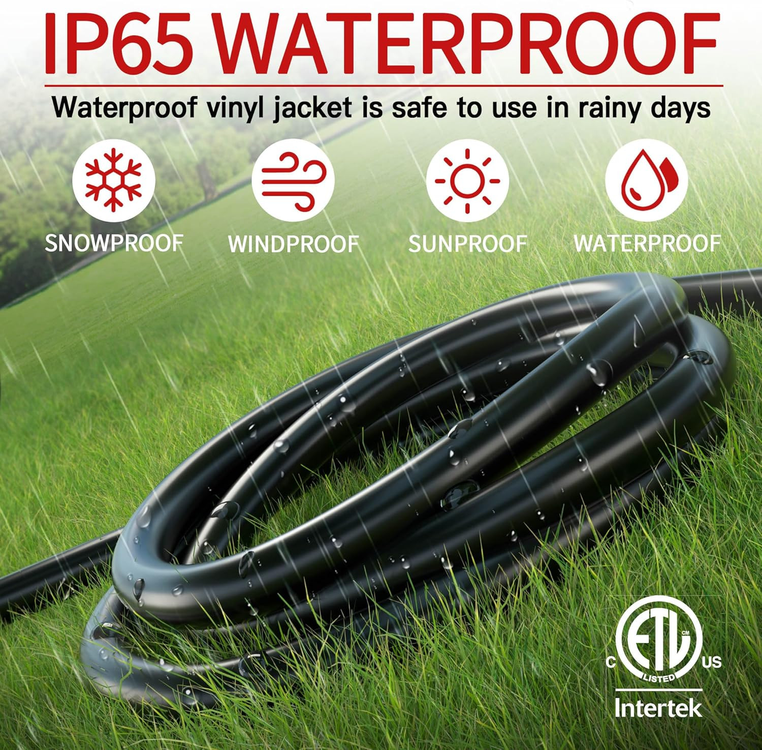 16/3 75 Ft Outdoor Extension Cord Waterproof, Weatherproof & Flame Retardant Bla