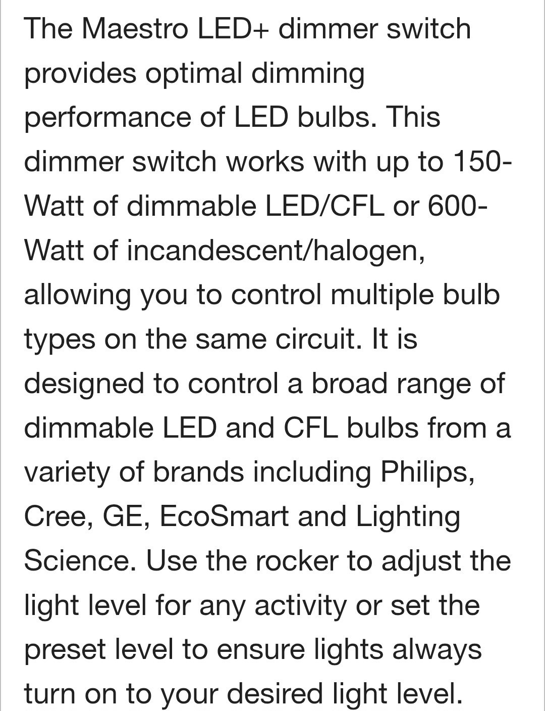 Lutron Maestro LED+ Dimmer Switch for LED Bulbs-150W/Single Pole or Multi Locati