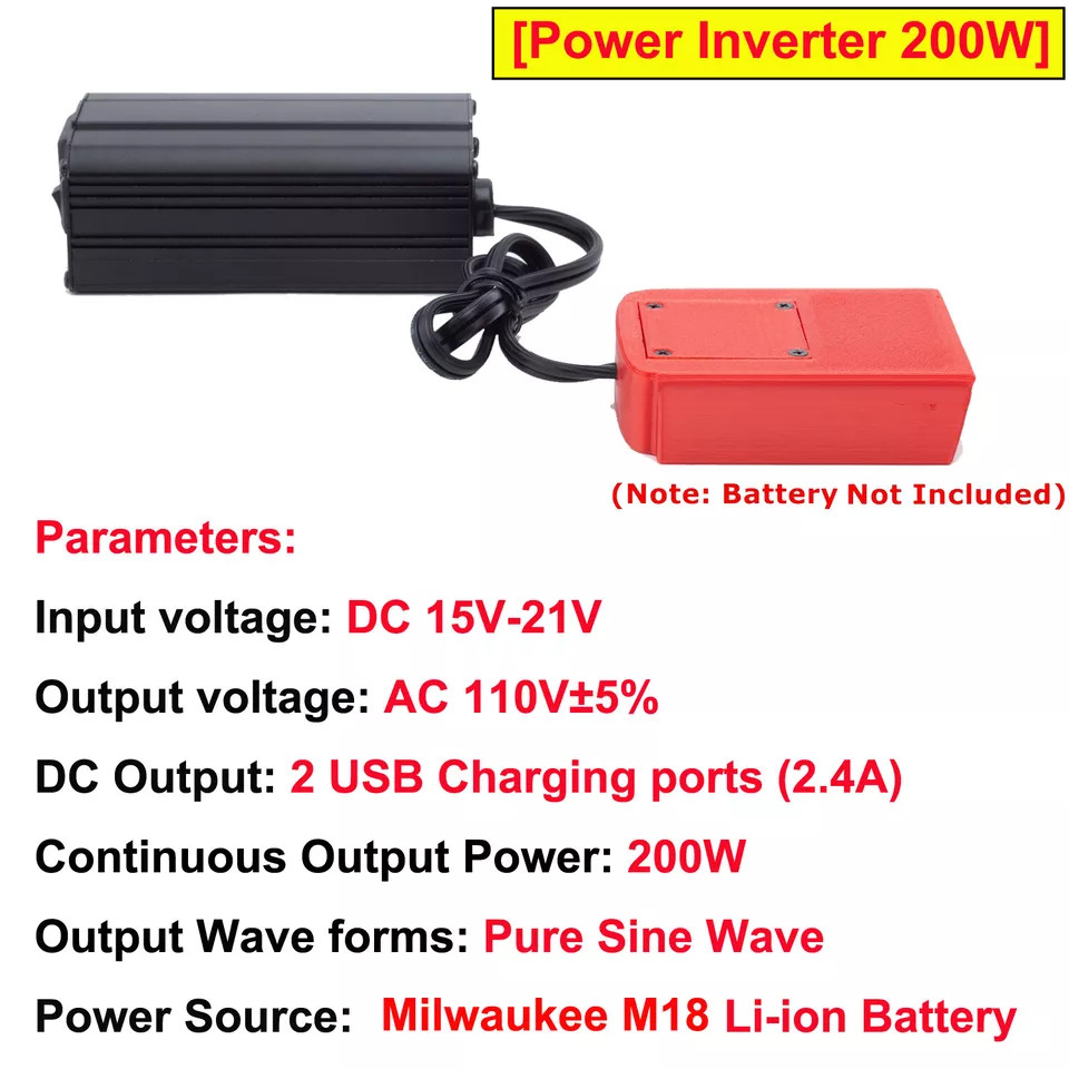For Milwaukee 18V Battery Power Inverter Converter DC 15-21V To AC 110v w/USB US