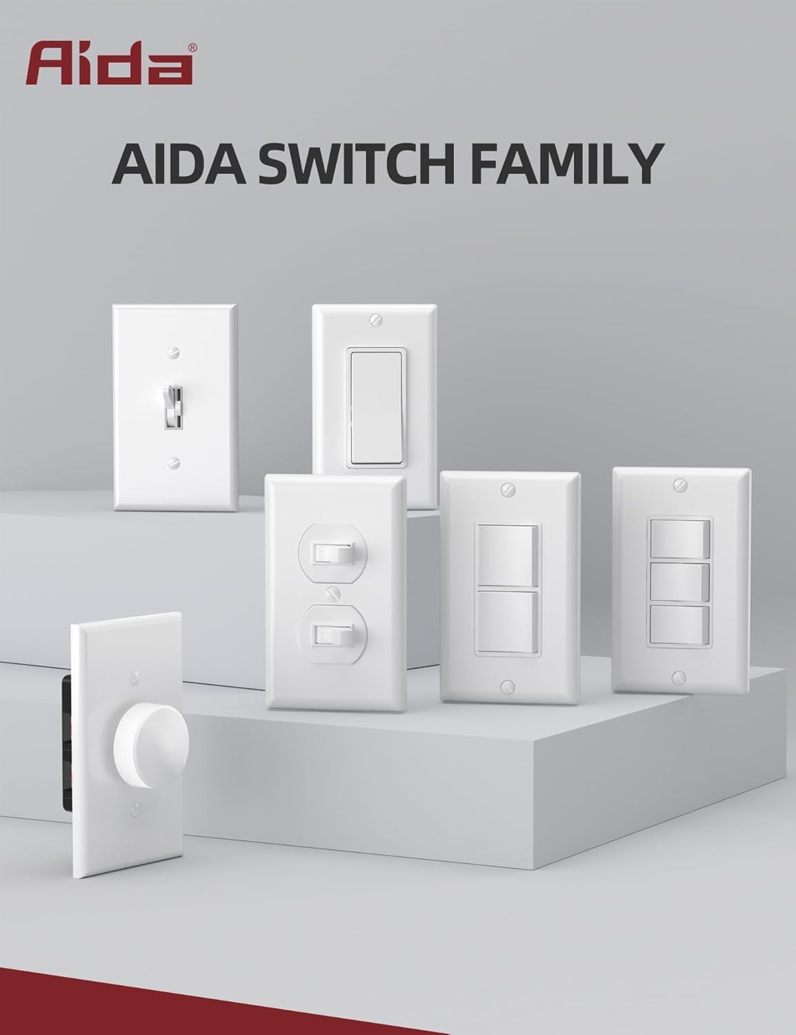 AIDA 3 Way Decorative Light Switch, 15Amp, Wall Plate Included, Glossy White