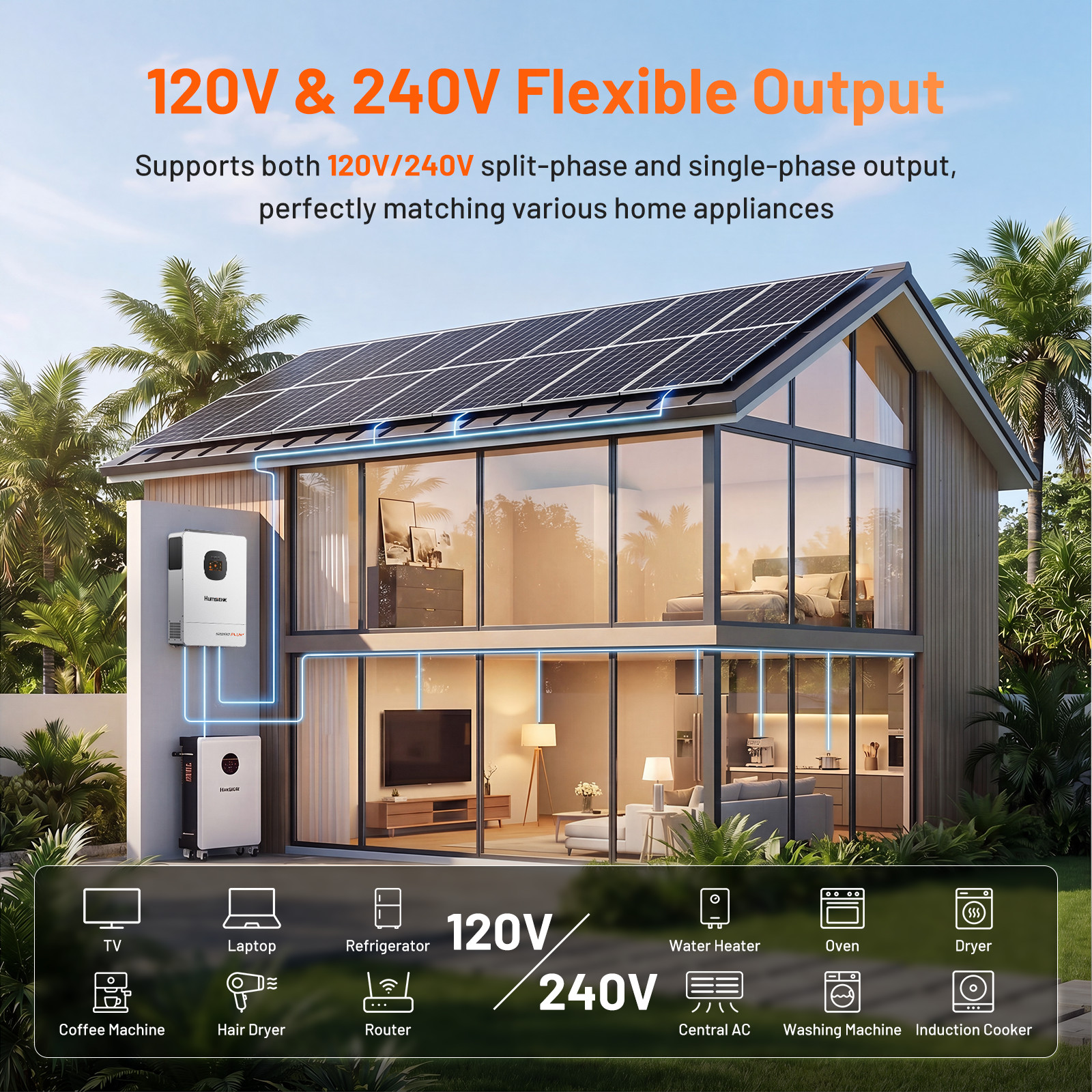 Humsienk 48V 12KW 3-in-1 Solar Hybrid Inverter Dual MPPT 120V/240V Split Phase