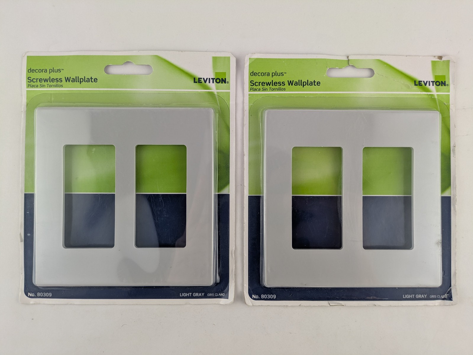 (2) Leviton 2-Gang Screwless Wallplate Decora Plus – Light Gray