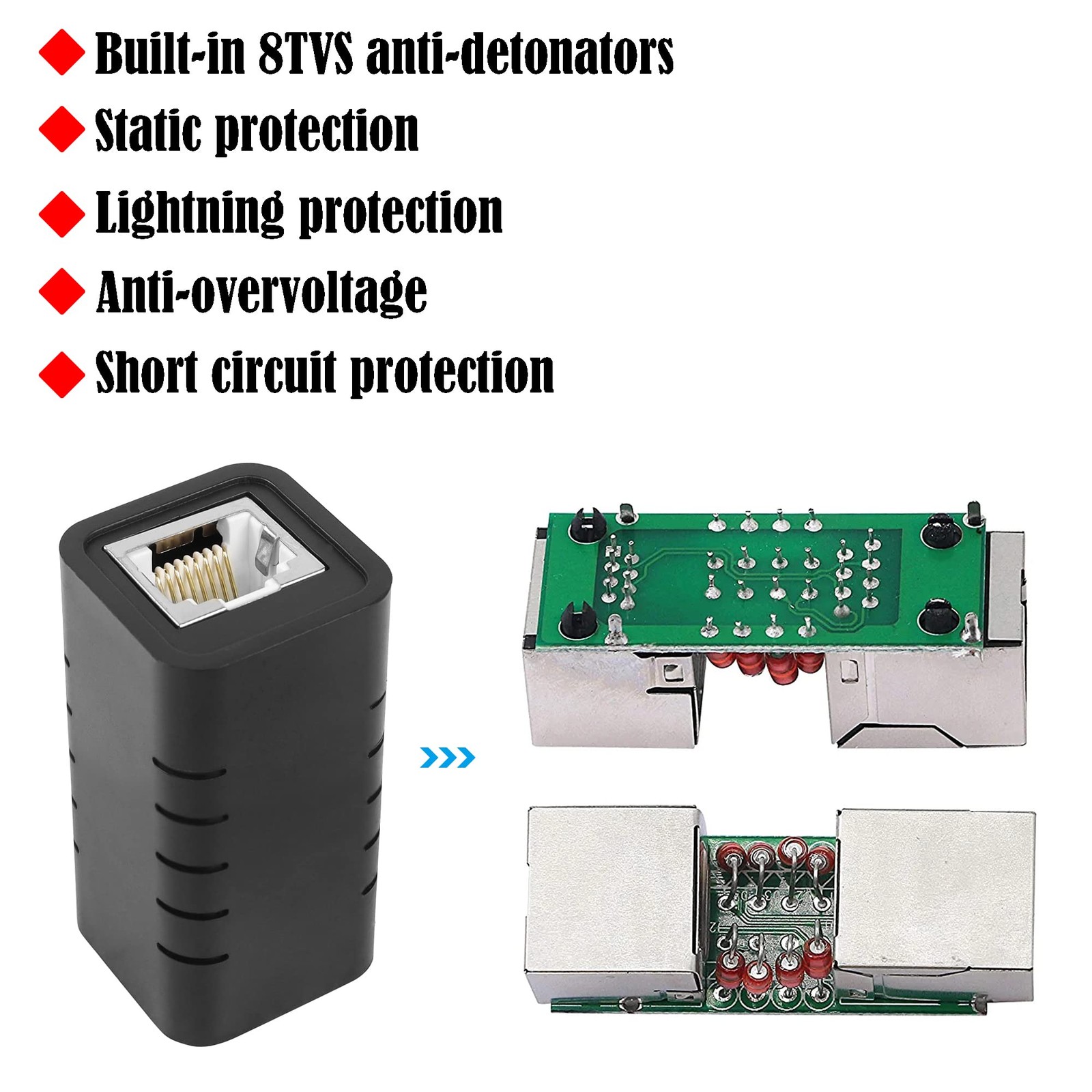 2 Pcs RJ45 Ethernet Surge Protector 8P 8C RJ45 Coupler Female to Female Indoo…