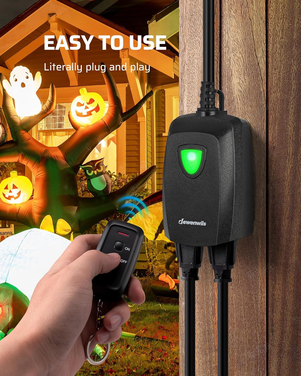 DEWENWILS Outdoor Wireless Remote Control Outlet with 2 Remotes Weatherproof
