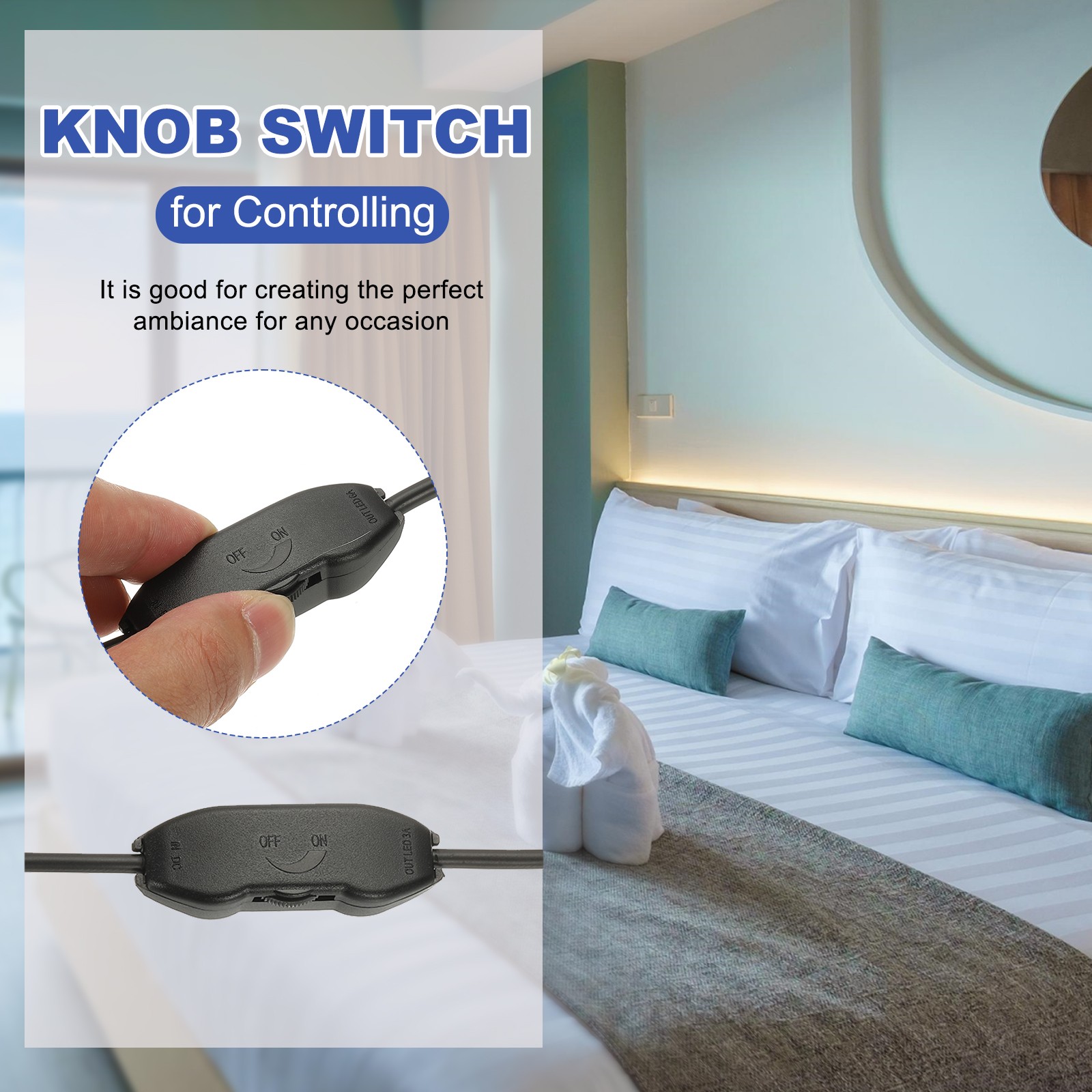 LED Strip Dimmer DC 5V 3A Rotary Brightness Controller with USB Connectors Black