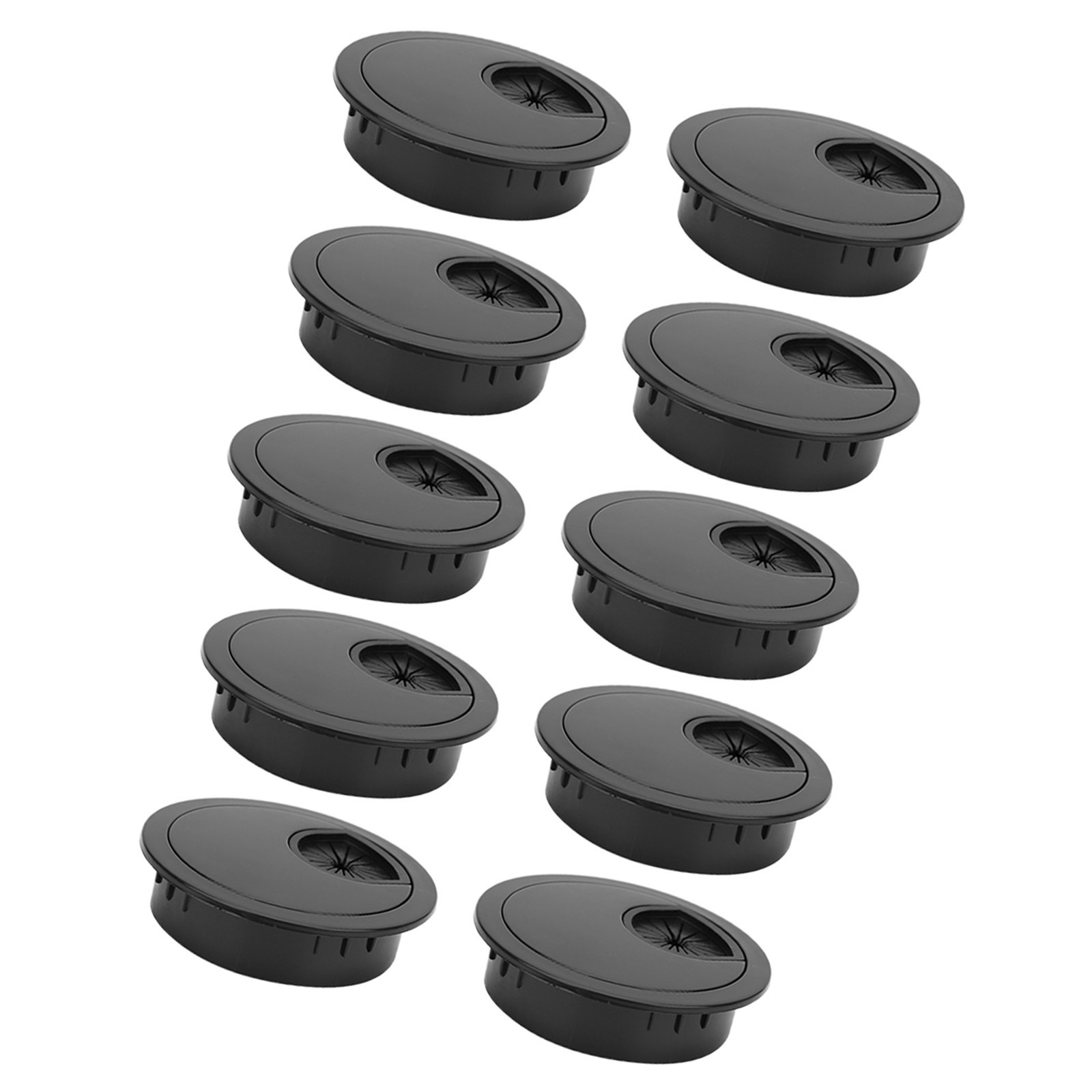 10 Pcs Wiring Grommet Bright Black Desktop ABS Plastic Wire Hole Organizer For O