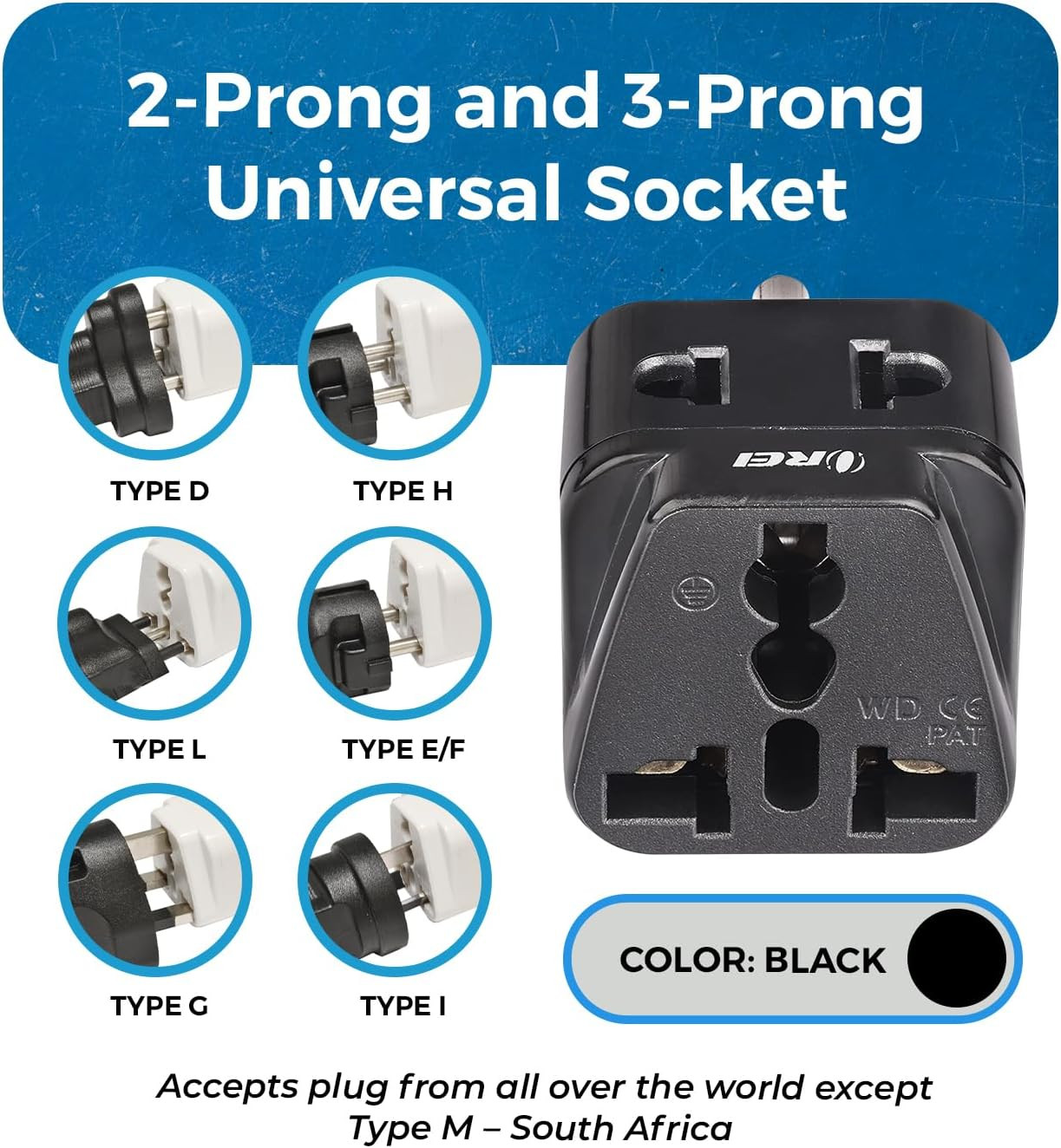 USA, Canada Adapter Plug, Europe, UK, China to US American Adaptor – Grounded –