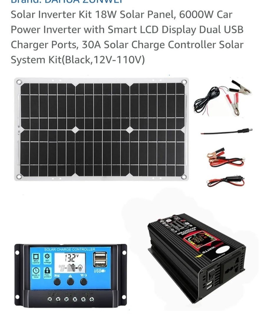 Solar Inverter Kit 18W Solar Panel 6000W Car Power Inverter LCD 30A Solar Charge