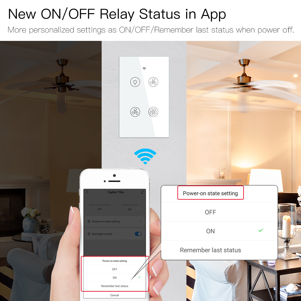 MOES Smart Ceiling Fan Light Switch WiFi RF Wall Touch Panel Alexa Google APP