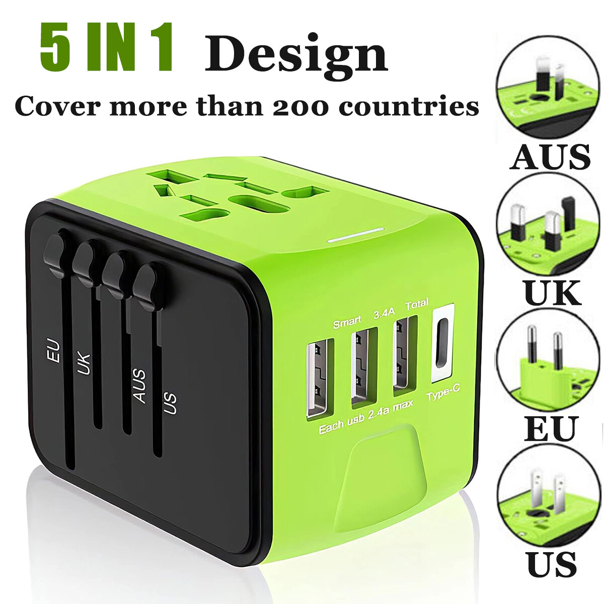 Universal Travel Adapter International All in One USB C Wall Charging Power Plug