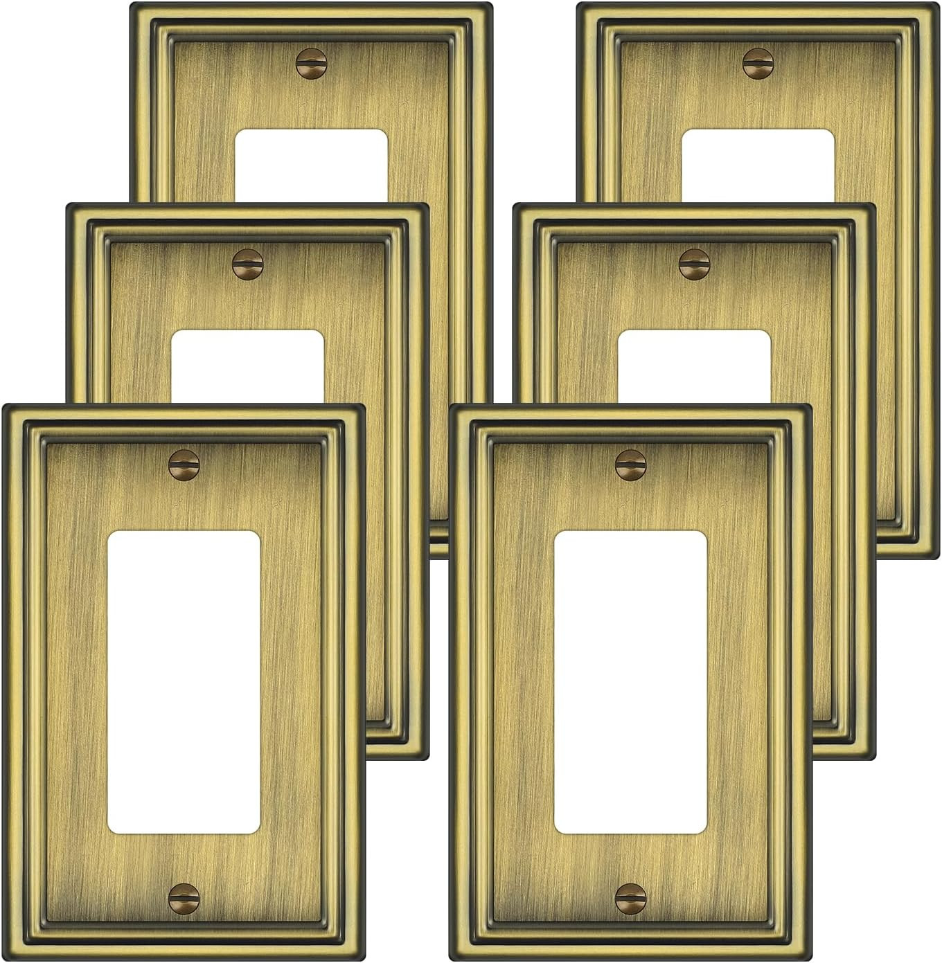 6 Pack Single Decorator Switch Covers Wall Plate, Antique Brass Decorative Rocke