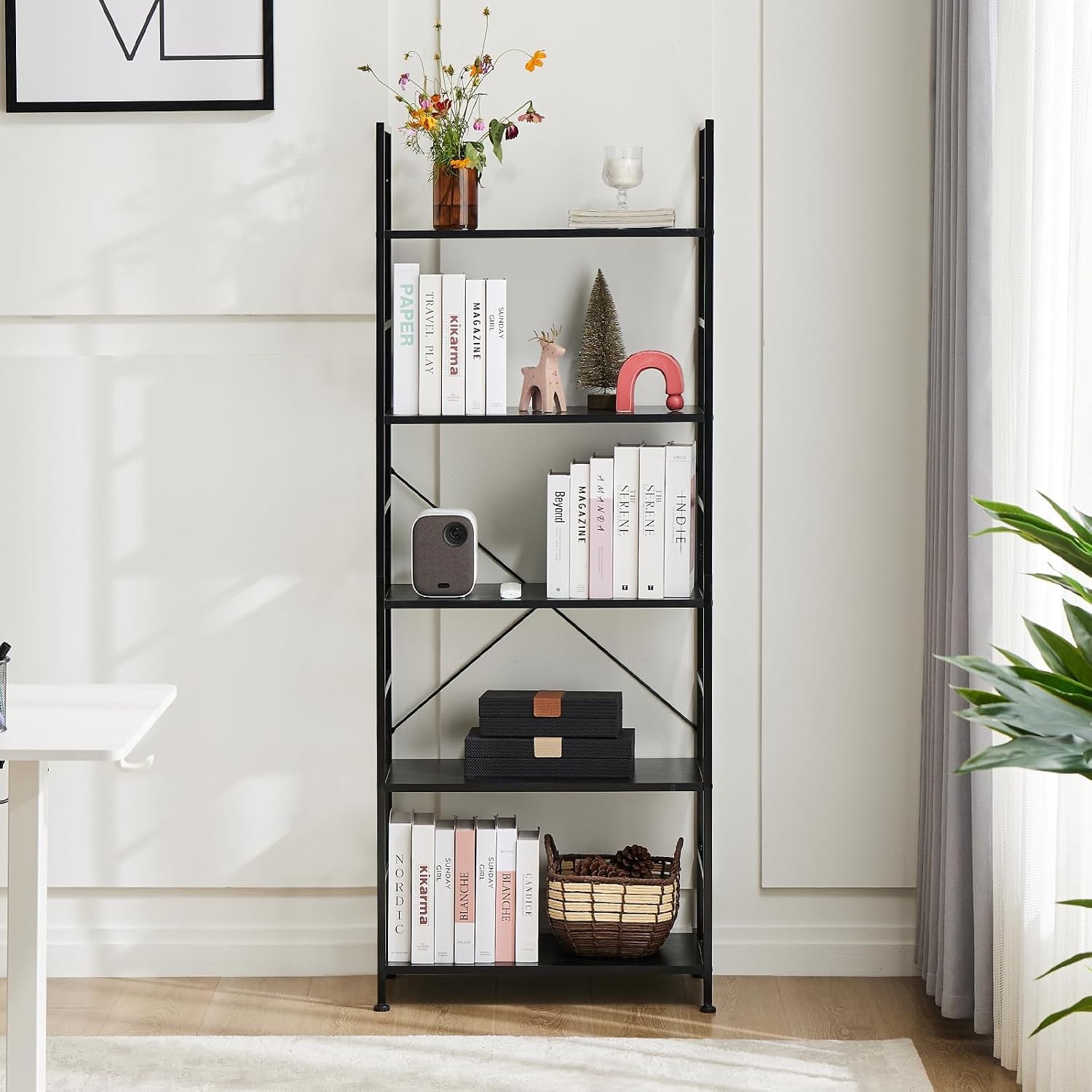DUMOS 5 Tiers Open Bookshelf, Classic Freestanding Tall Display Shelf
