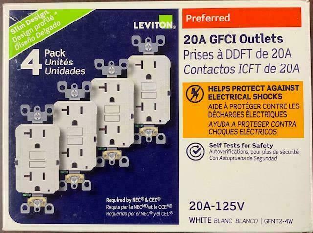 Leviton 20 Amp 125-Volt Duplex Self-Test Slim GFCI Outlet, White (4-Pack)
