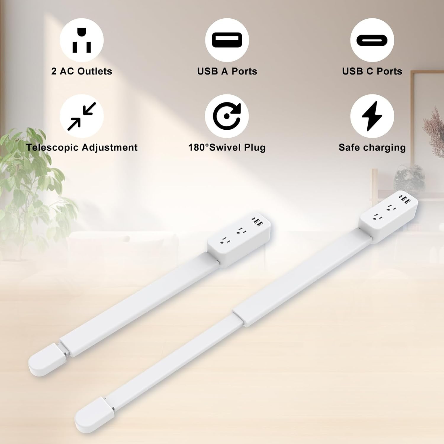 Electrical Outlet Extender 22-34 Inch Rotating Wall Plug with USB-A USB-C Out…