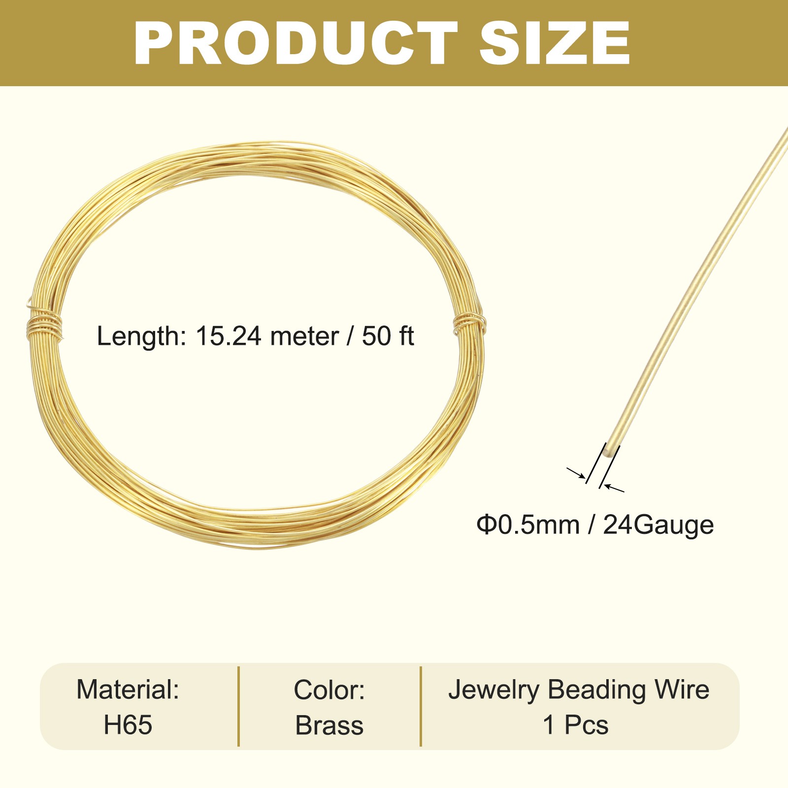 24 Gauge Brass Round Wire 50ft Craft Tarnish Resistant Beading Wire