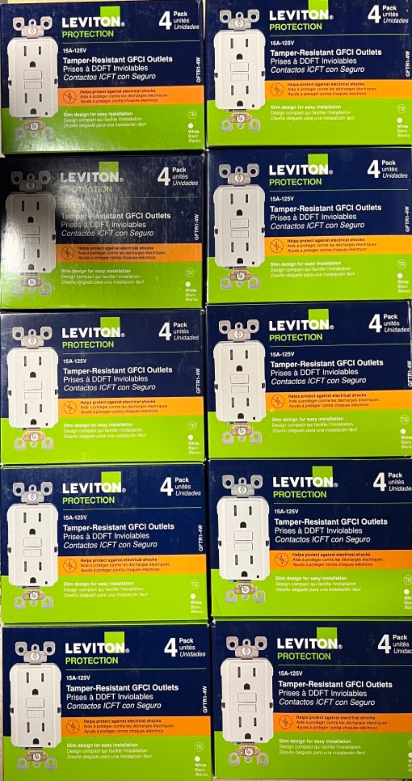 40PCS LEVITON GFTR1-4W GFI GFCI 15A TAMPER RESISTANT OUTLET WHITE BRAND NEW