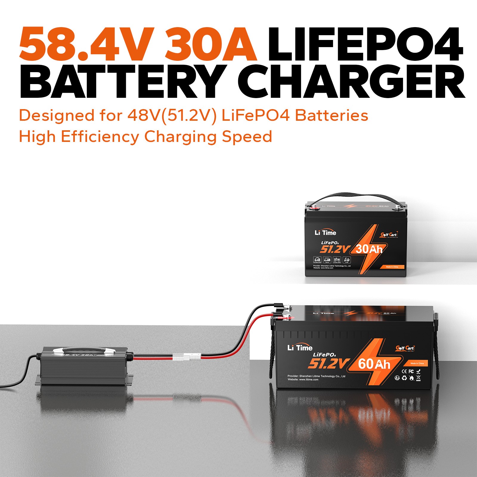 LiTime 58.4V 30A Smart AC-DC Charger for 48V 51.2V LiFePO4 Battery-Refurbished
