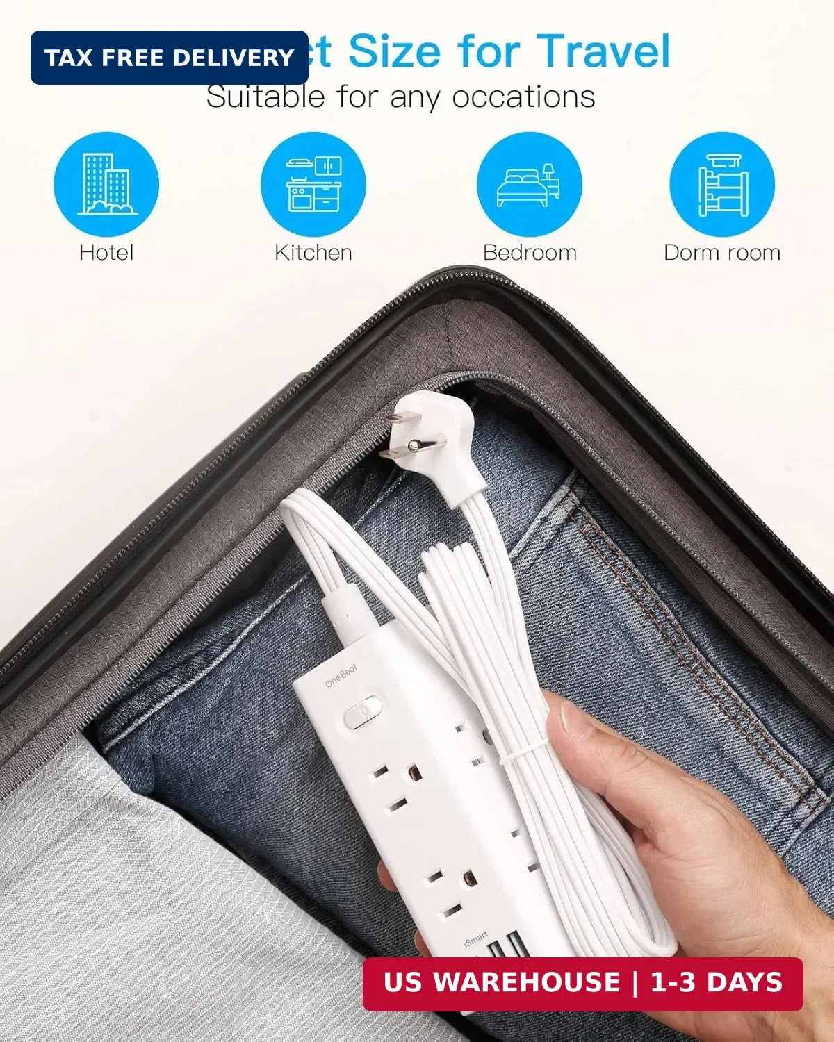 One Beat 10Ft Extension Cord with Multiple Outlets,Flat Plug Power Strip | Surge