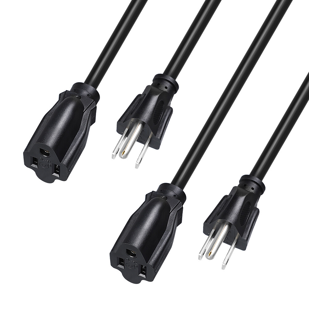 DEWENWILS 2 Pack 3 ft Extension Cord Power Cable 3 Prong Grounded Outlets Plugs