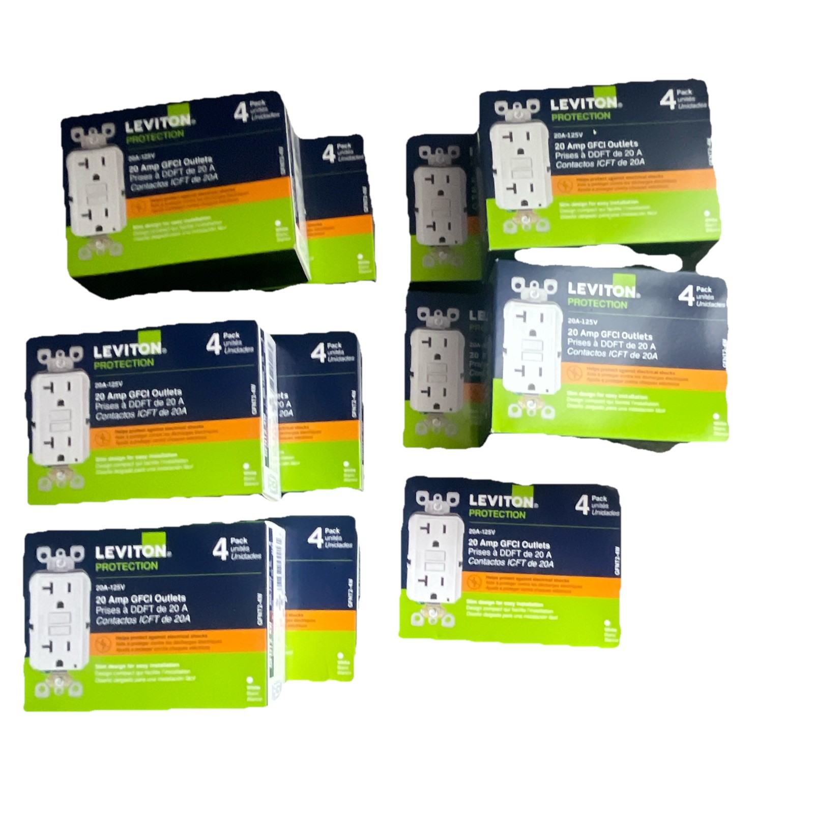 11 Leviton 20A 120-125V AC GFCI 4 Pack Duplex Outlet White