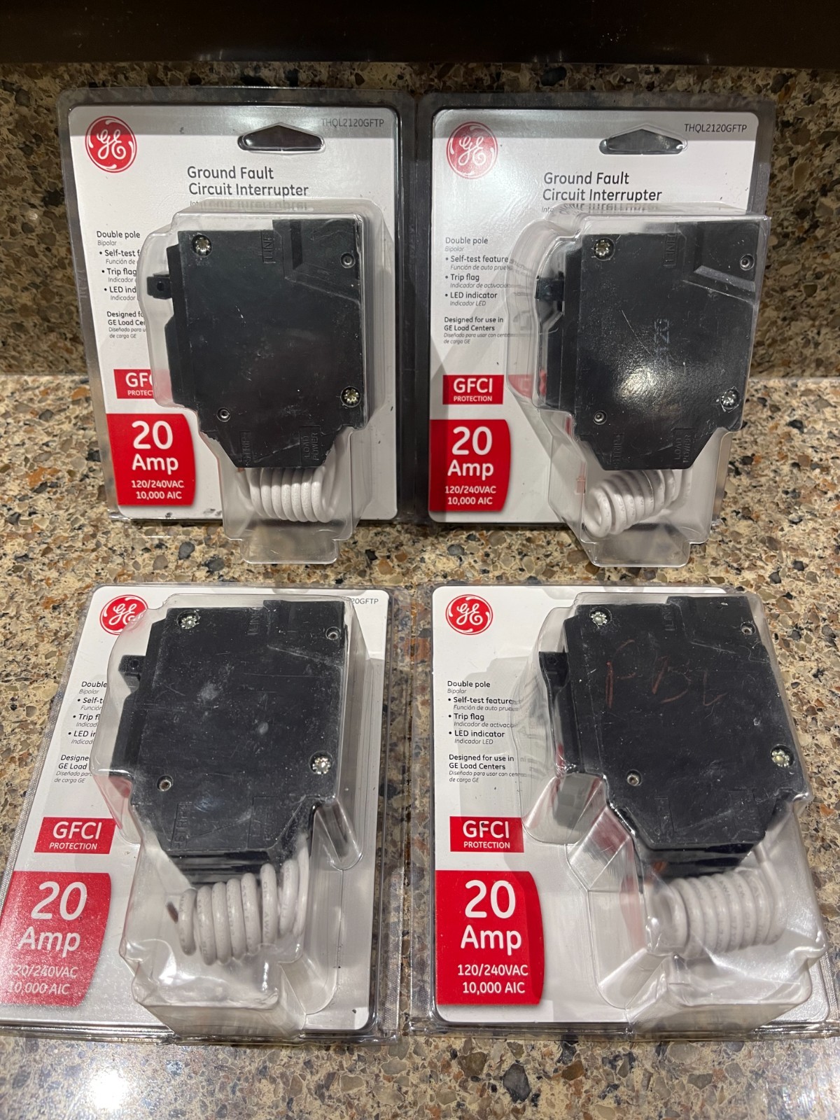 NEW!! Lot Of 4 GE 20 Amp 2-Pole GFCI Circuit Breaker w/ Self Test – THQL2120GFTP