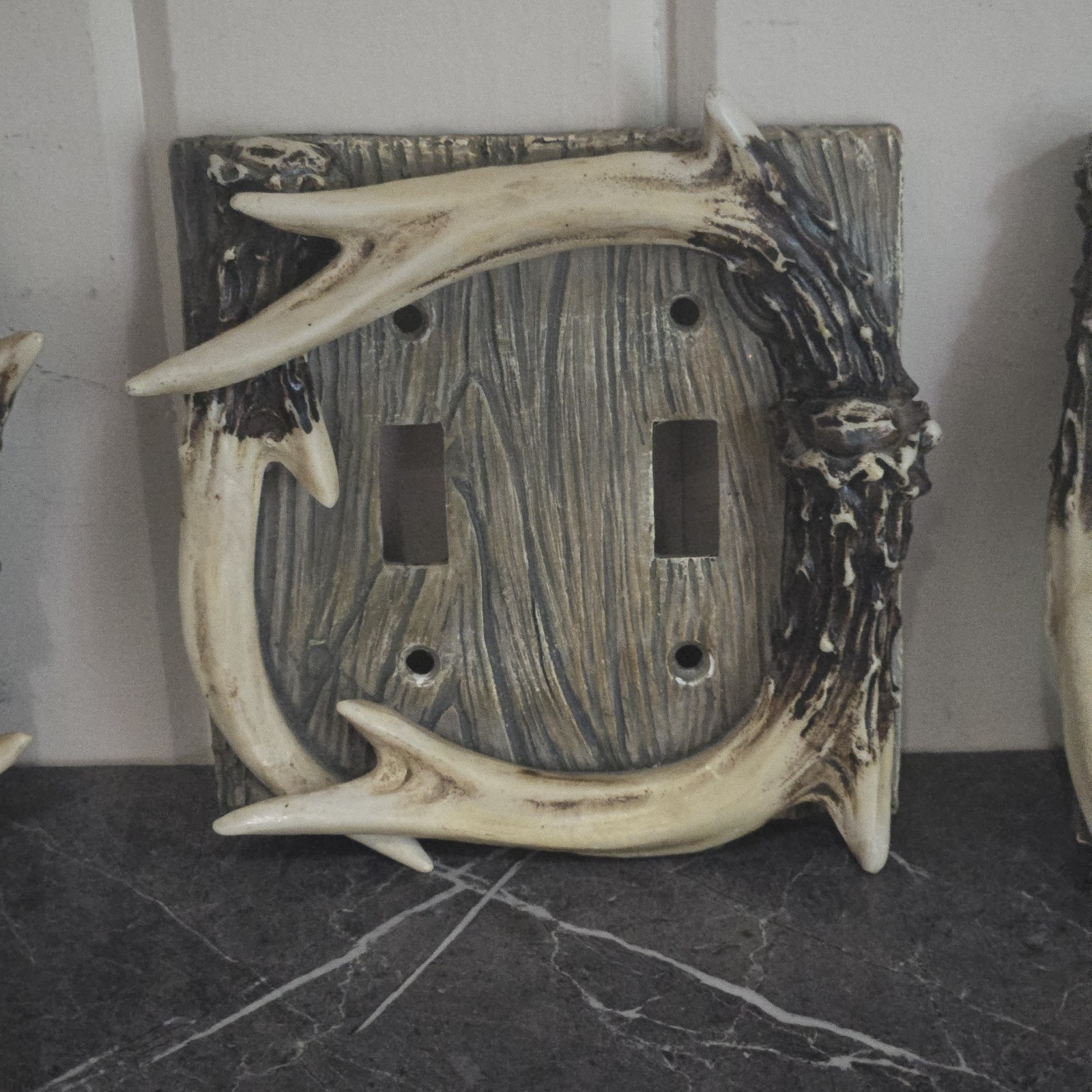 3 Deer Antler Double Single Light Switch Plate Cover Resin Rustic Log Cabin