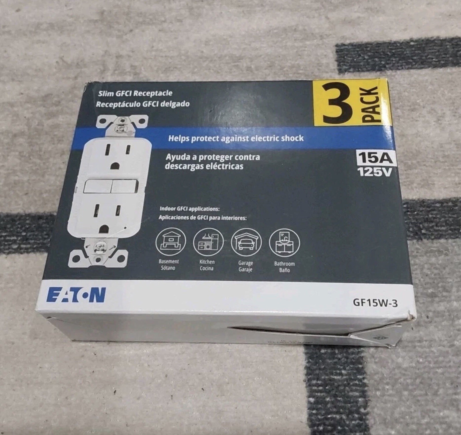 Eaton 125V 15A GFCI Receptacle, White, 3-Pack (GF15W-3-LW) NEW i1***