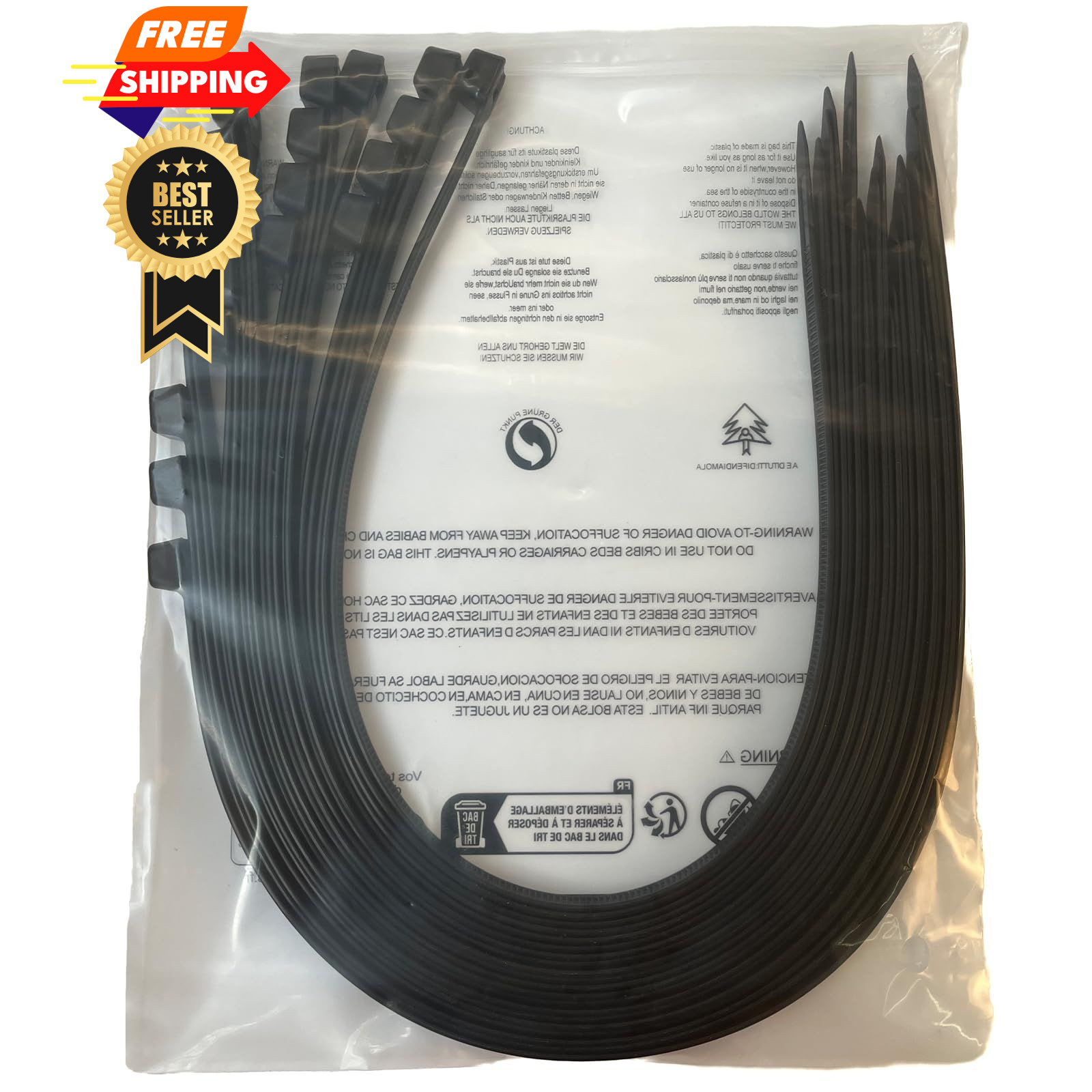 EzySup 48 Inch Extra Long Zip Ties 48 Inch,175 Pounds Tensile Strength, Black
