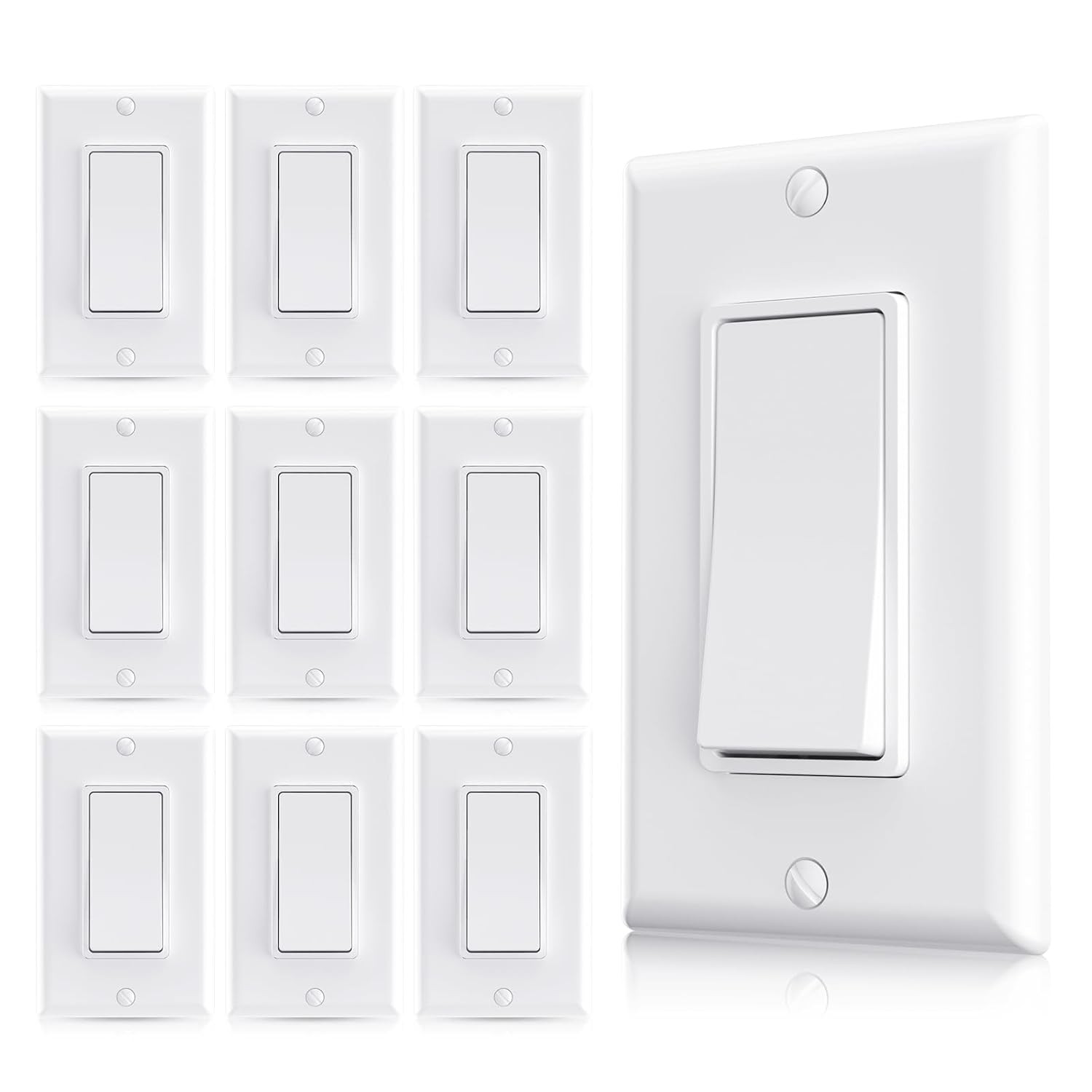 AIDA 3 Way Decorative Light Switch, 15Amp, Wall Plate Included, Glossy White