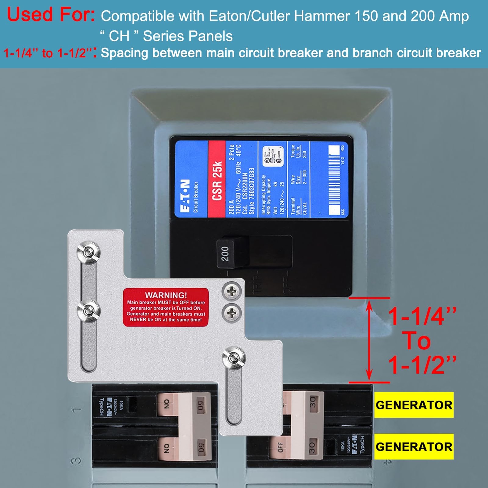 Generator Interlock Kit for Eaton Cutler Hammer Type CH Series 150 or 200…