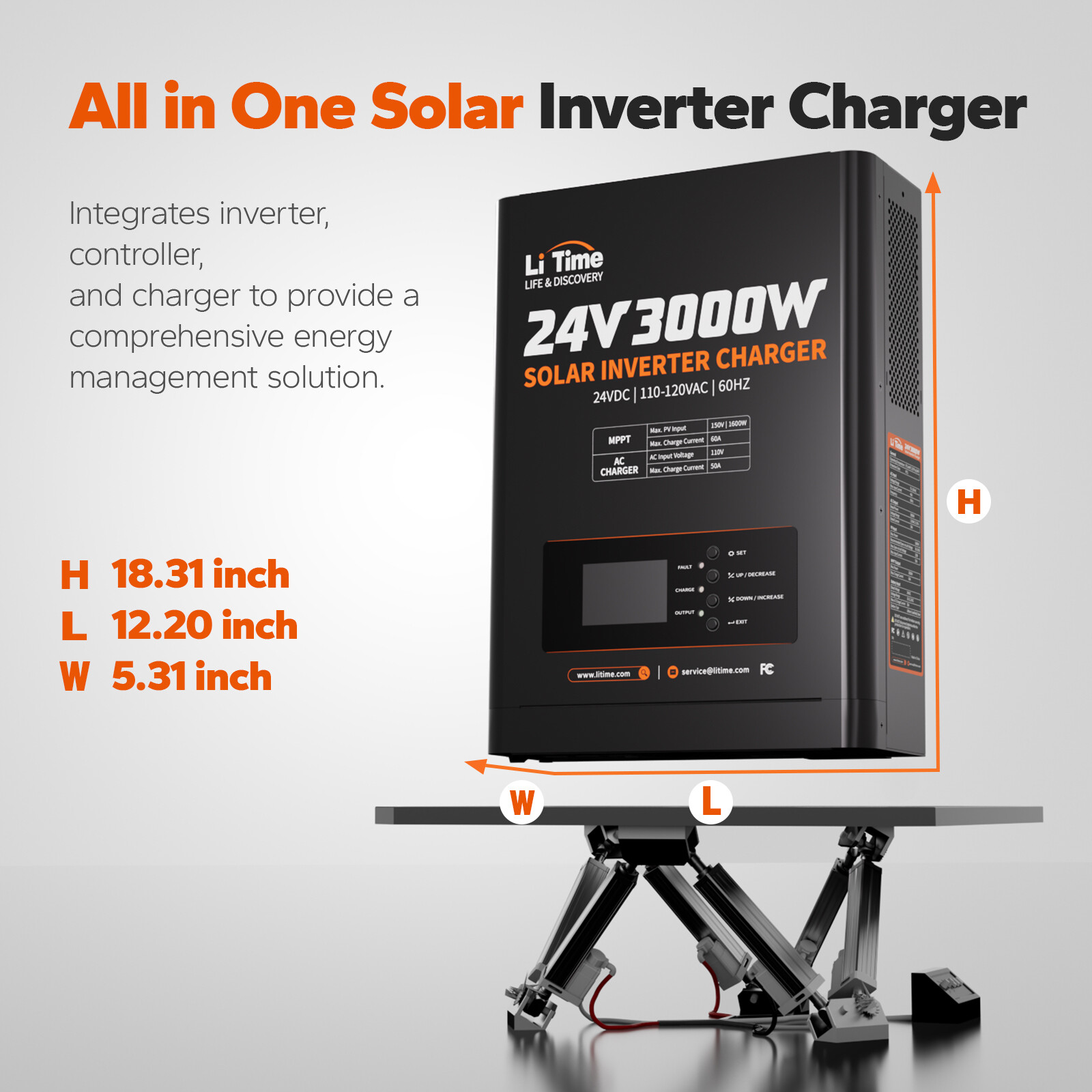 Litime 24V 3000W All-in-One Solar Inverter Charger Pure Sine Wave For Home Cabin