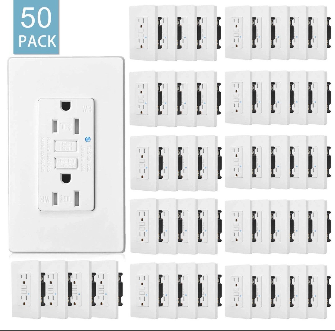 ❤️50PK 20AMP GFCI GFI Safety Outlet Receptacle w/ Wall Plate LED Indicator TR WR