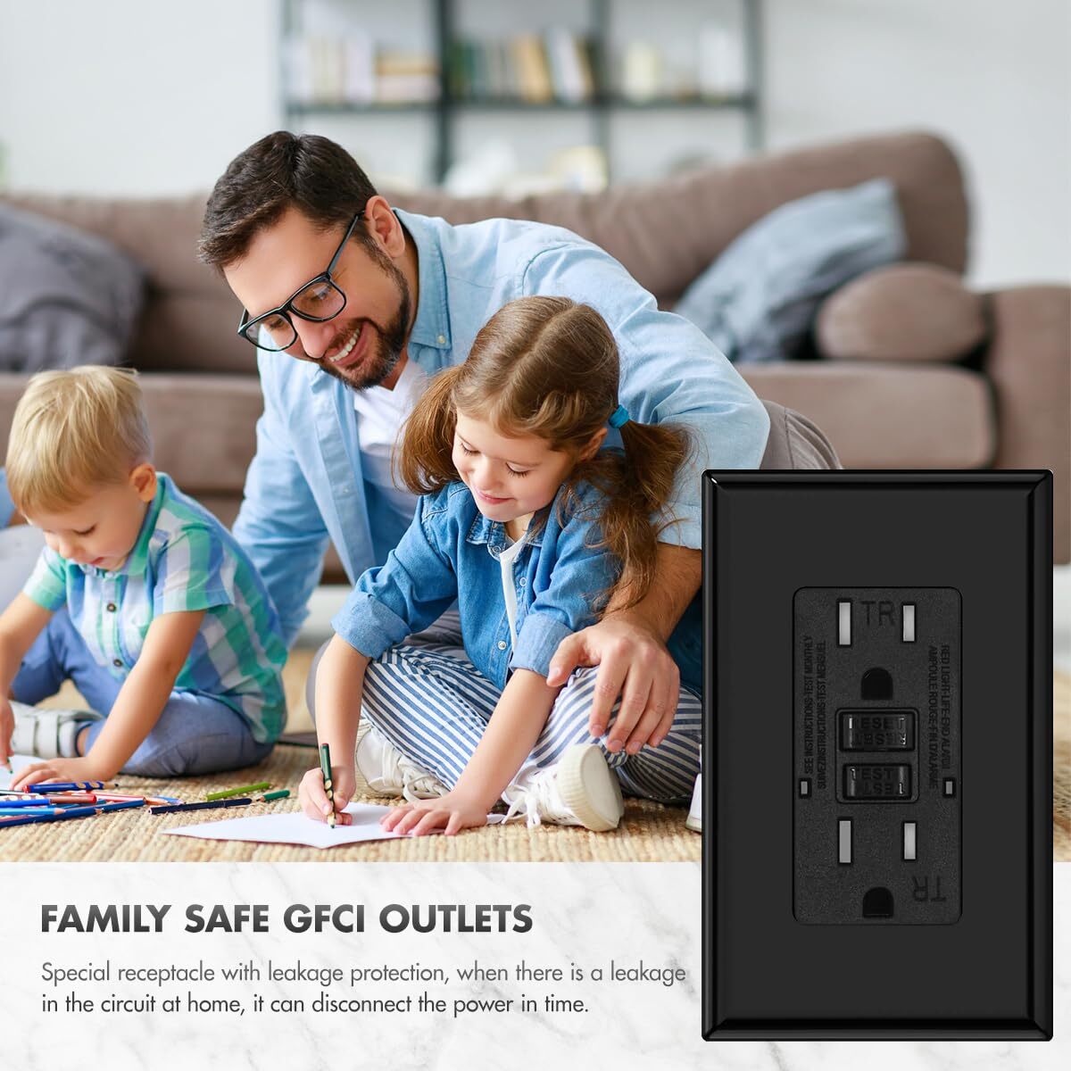 Black GFCI Outlet , TR Receptacle 15A Self-Testing Tamper Resistant ETL listed