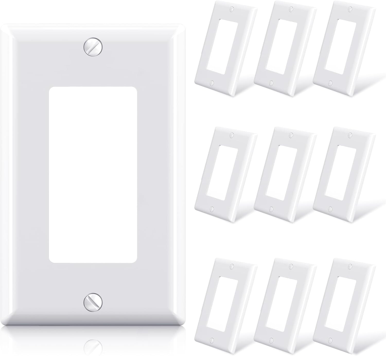 Glossy White 1 Gang Decorator Wall Plate 10 Pack Thermoplastic UL Listed Cover