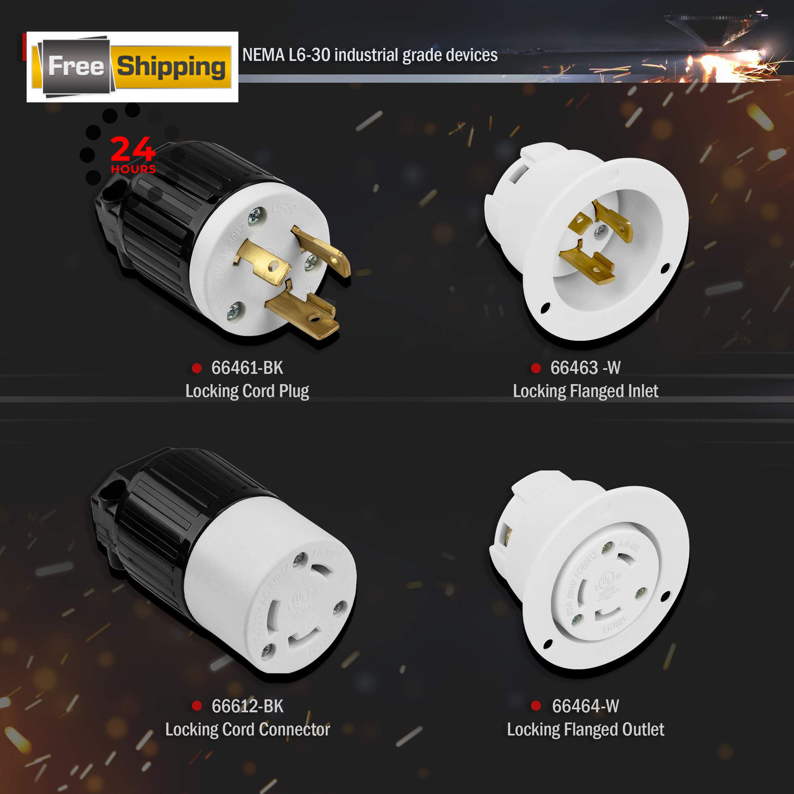ENERLITES NEMA L6-30P Locking Plug Connector for Generator, 1 Pack, Black