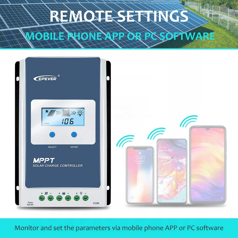 Epever 40A Solar Charge Controller Mppt Solar Panel Charge Controller 12V / 24V