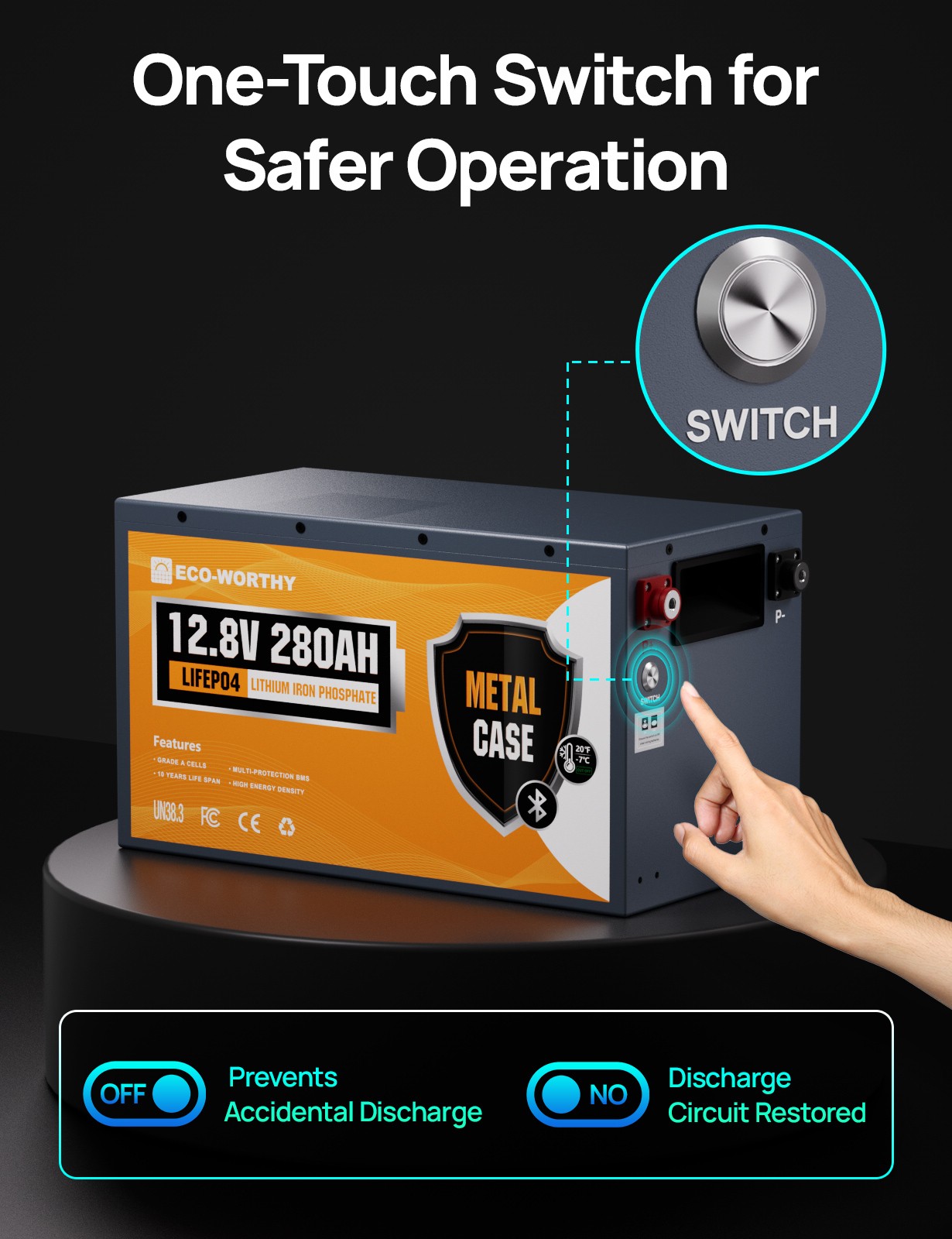 ECO-WORTHY 12V 280Ah 3584Wh Bluetooth Metal Case LiFePO4 Lithium Battery For RV