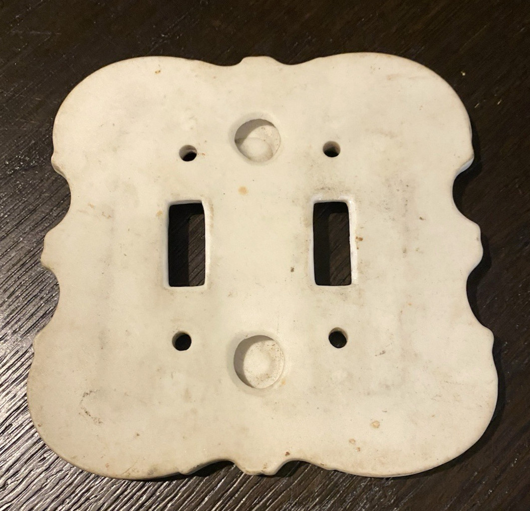 Vtg Cottage Floral Porcelain Double Light Switch Cover Ornate Victorian Style