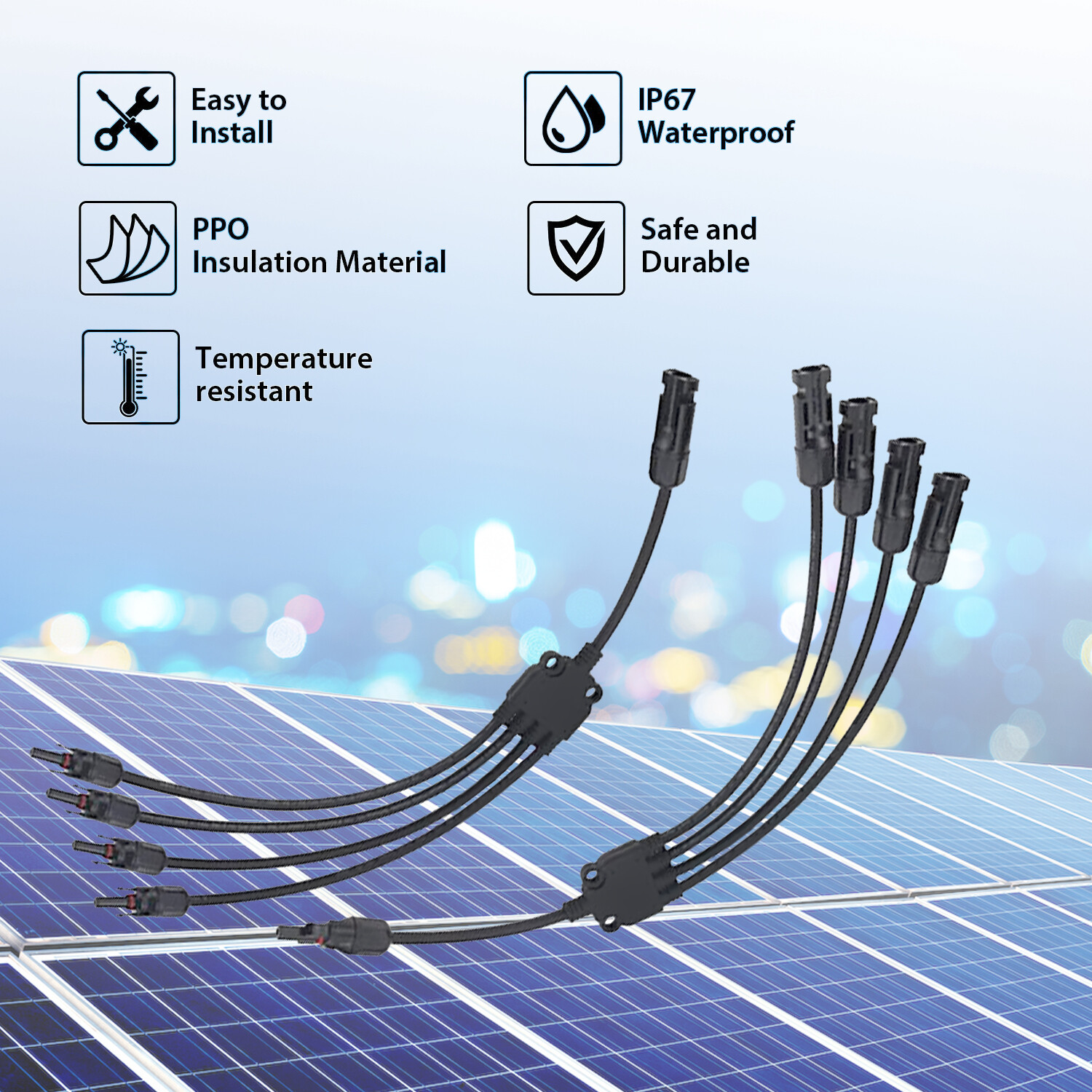 1 Pair Solar Panel Cable Connector Waterproof IP67 4Y Branch Solar Connector CE