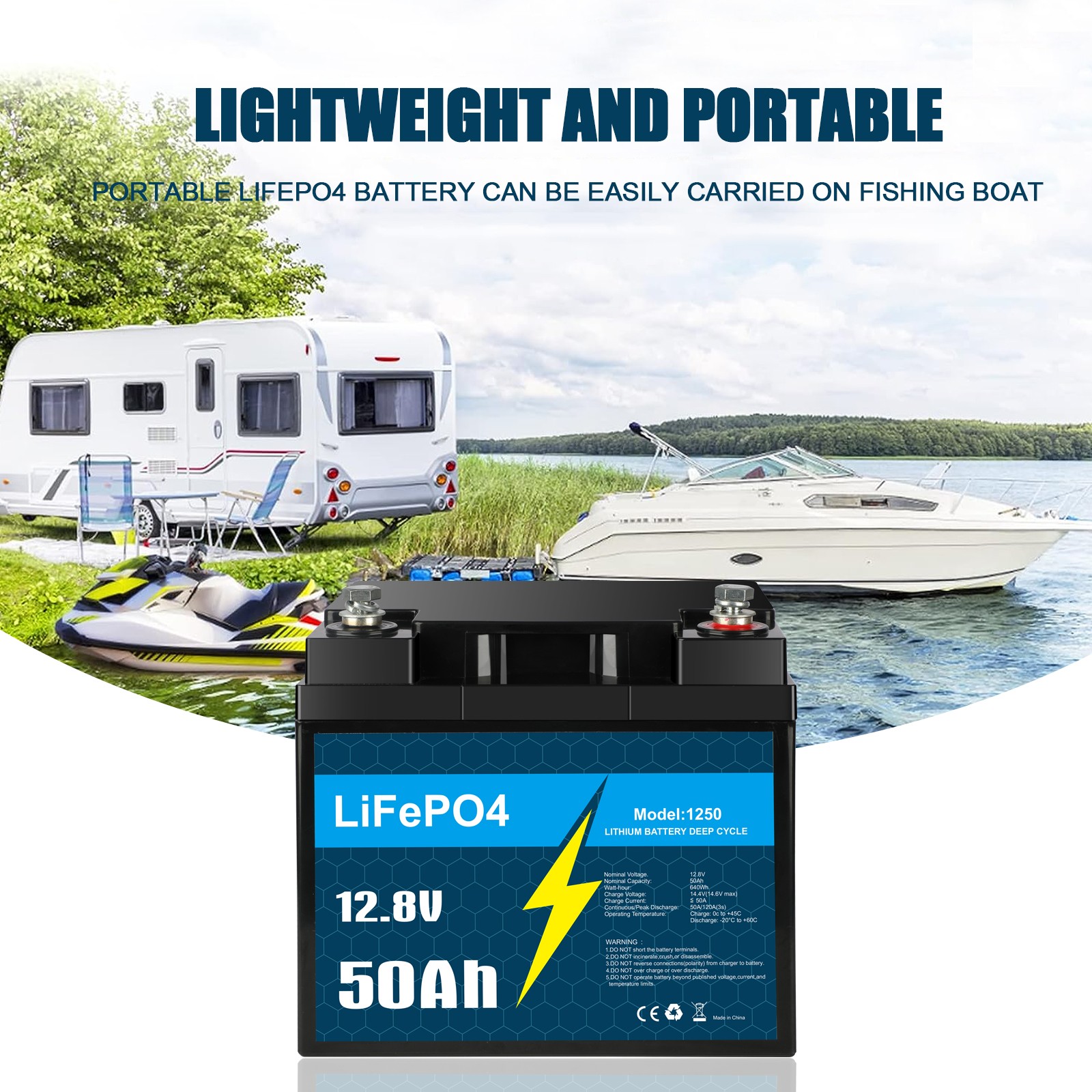 12V 50Ah Lithium Battery LiFePO4 Rechargeable Deep Cycle BMS RV Solar Golf Cart