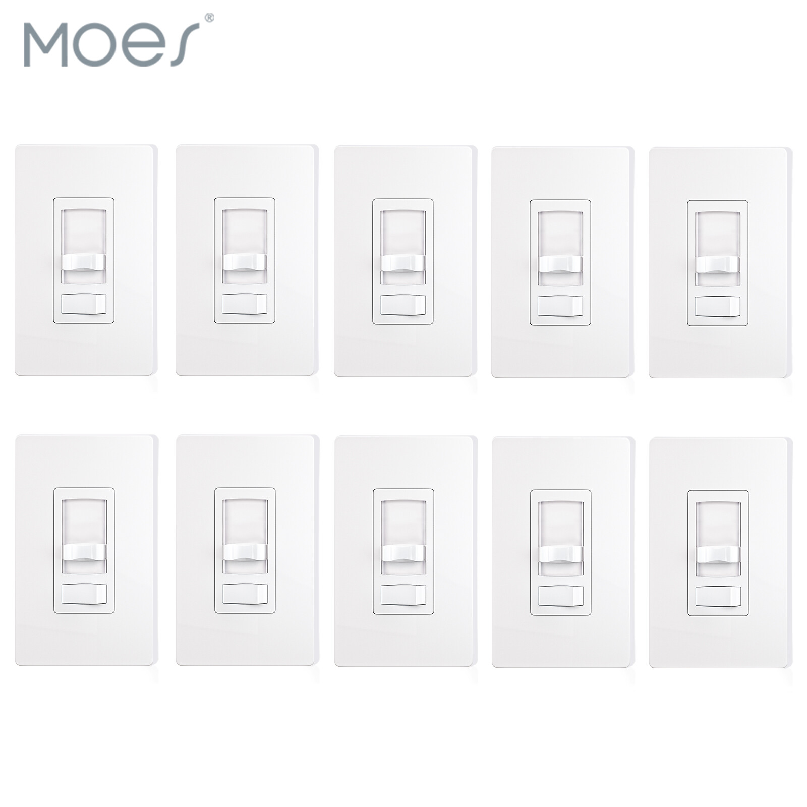 MOES Dimmer Light Switch Single Pole / 3-Way – Incandescent / LED / CFL 10 Pack