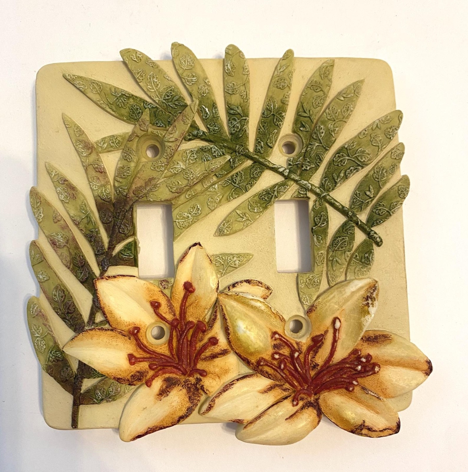 VTG Floral Lily Fern Double Light Switch Plate Outlet Cover Borders Unlimited 5″