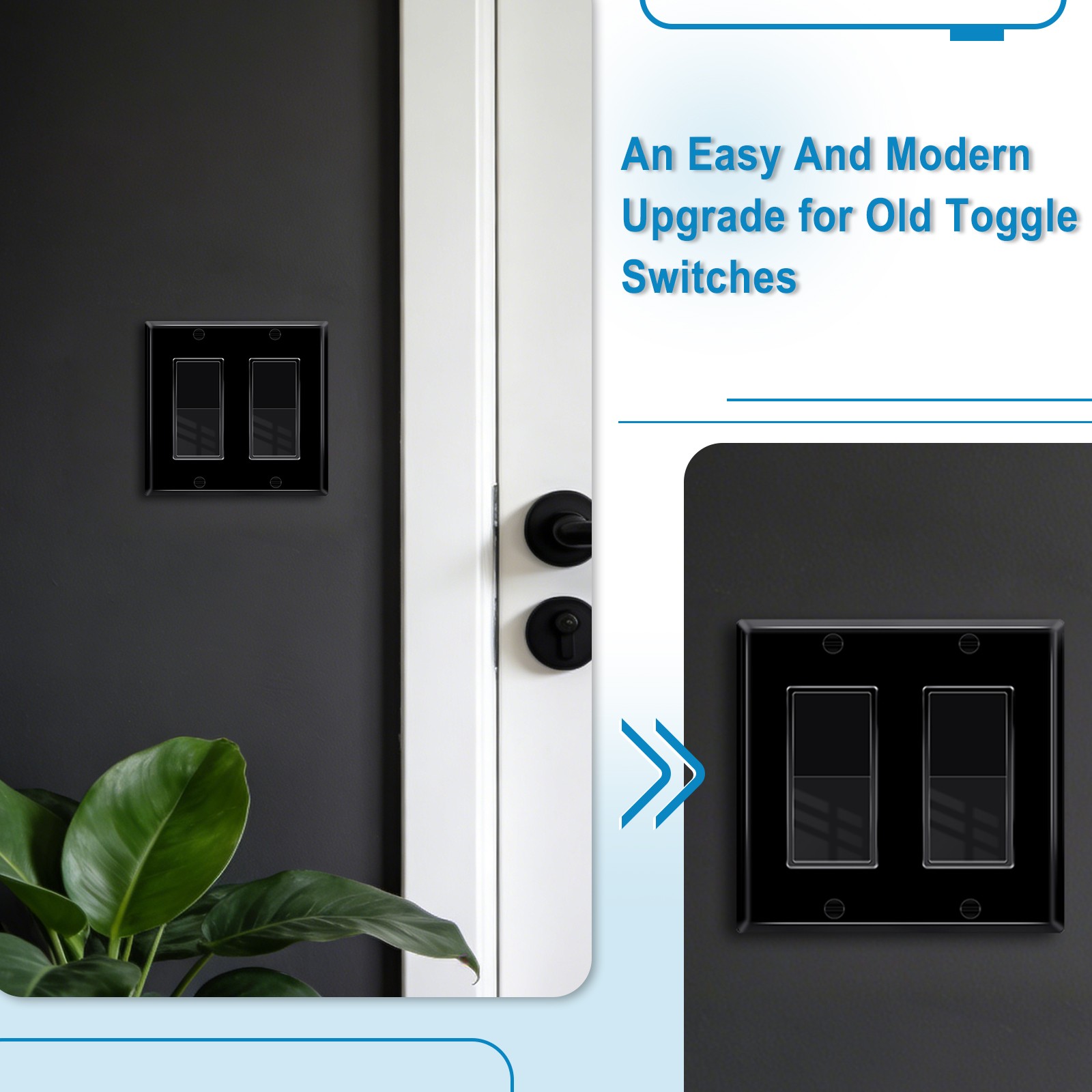 15A 120/277V Black Single Pole Rocker Light Switch UL/CUL Listed Home Use 2PK